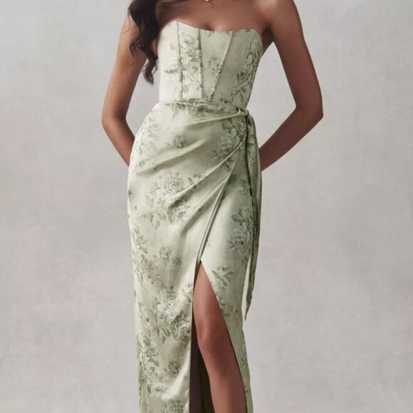 V. Chapman Floral Strapless Wedding Dress in Sage Green - Picture 2 of 6